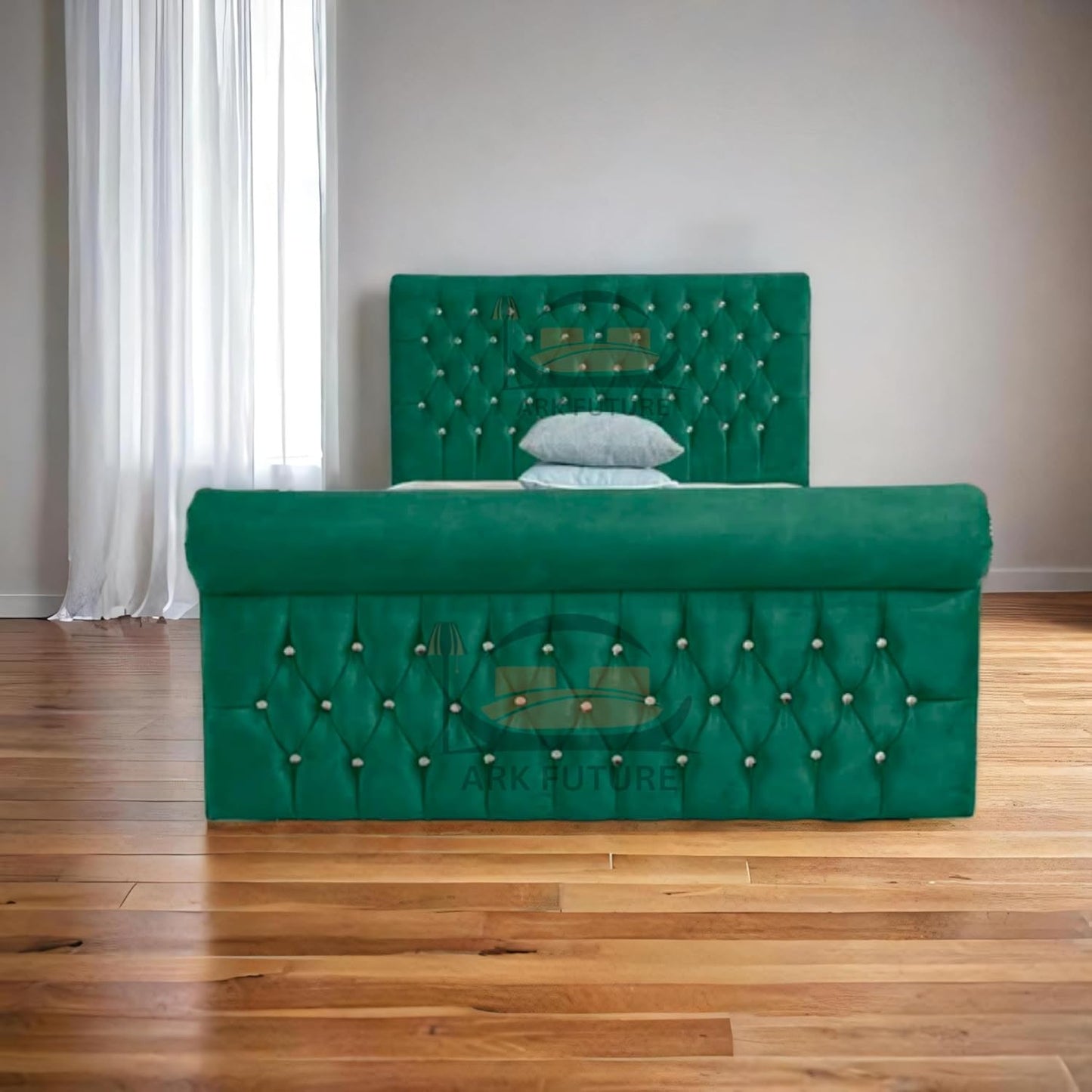 Aveline Upholstered Bed Frame with Velvet or Fabric Finish