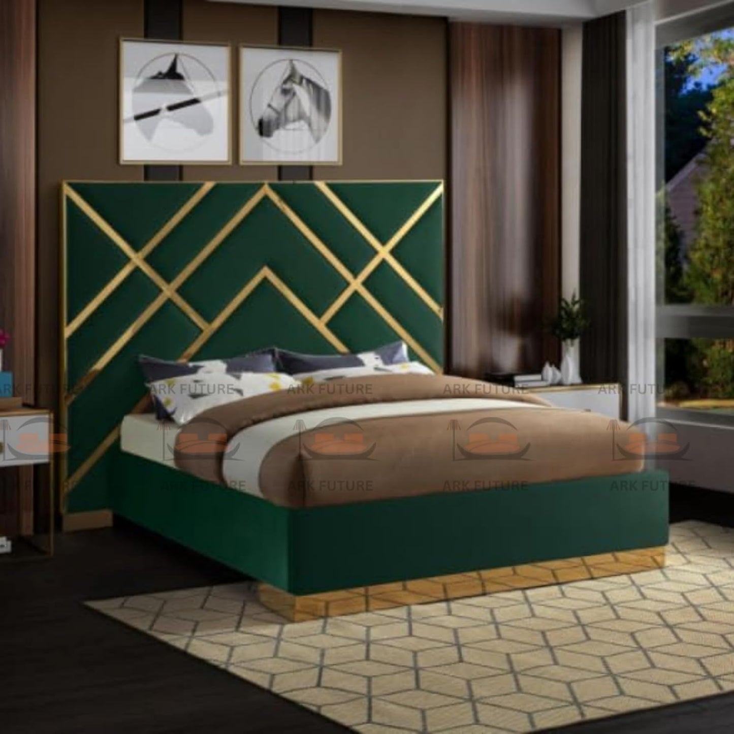 Serena Upholstered Bed Frame with Stylish Headboard, Sturdy Wooden Legs, Modern