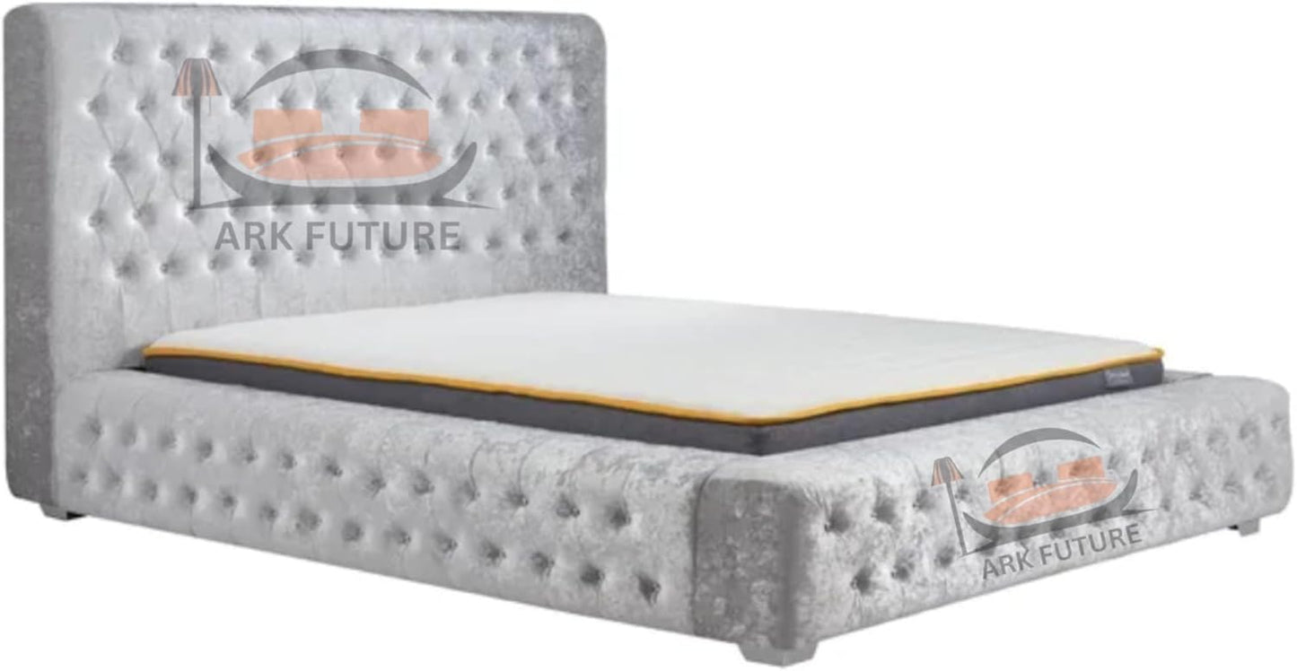 Geneva Crushed Velvet Tufted Bed Frame with Headboard