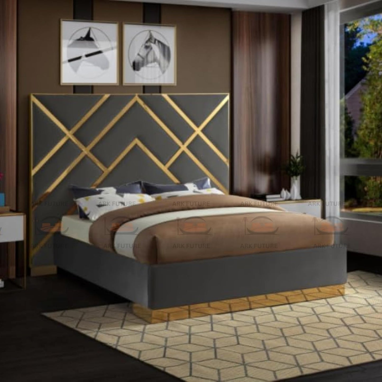 Serena Upholstered Bed Frame with Stylish Headboard, Sturdy Wooden Legs, Modern
