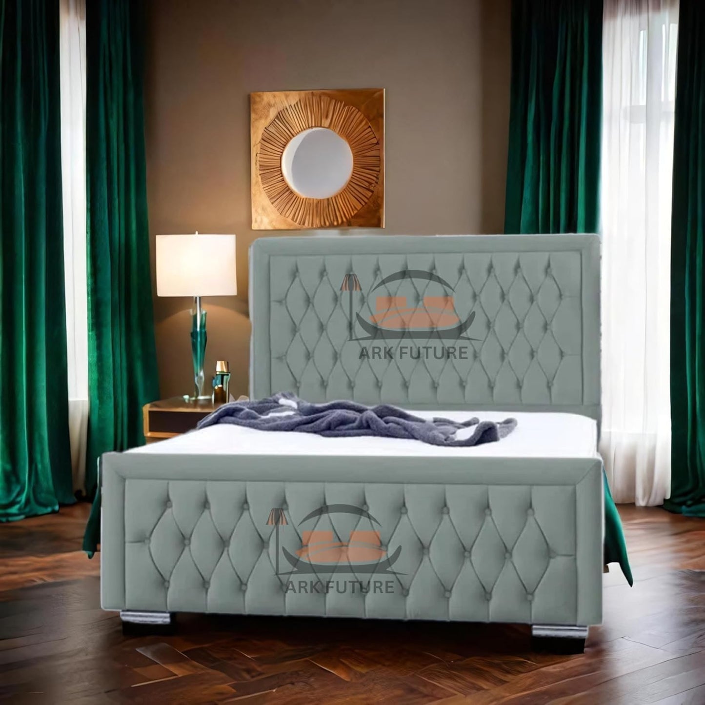 Celeste Upholstered Ottoman Bed – Velvet/Fabric Finish, Storage, Easy Lift, Stylish Headboard
