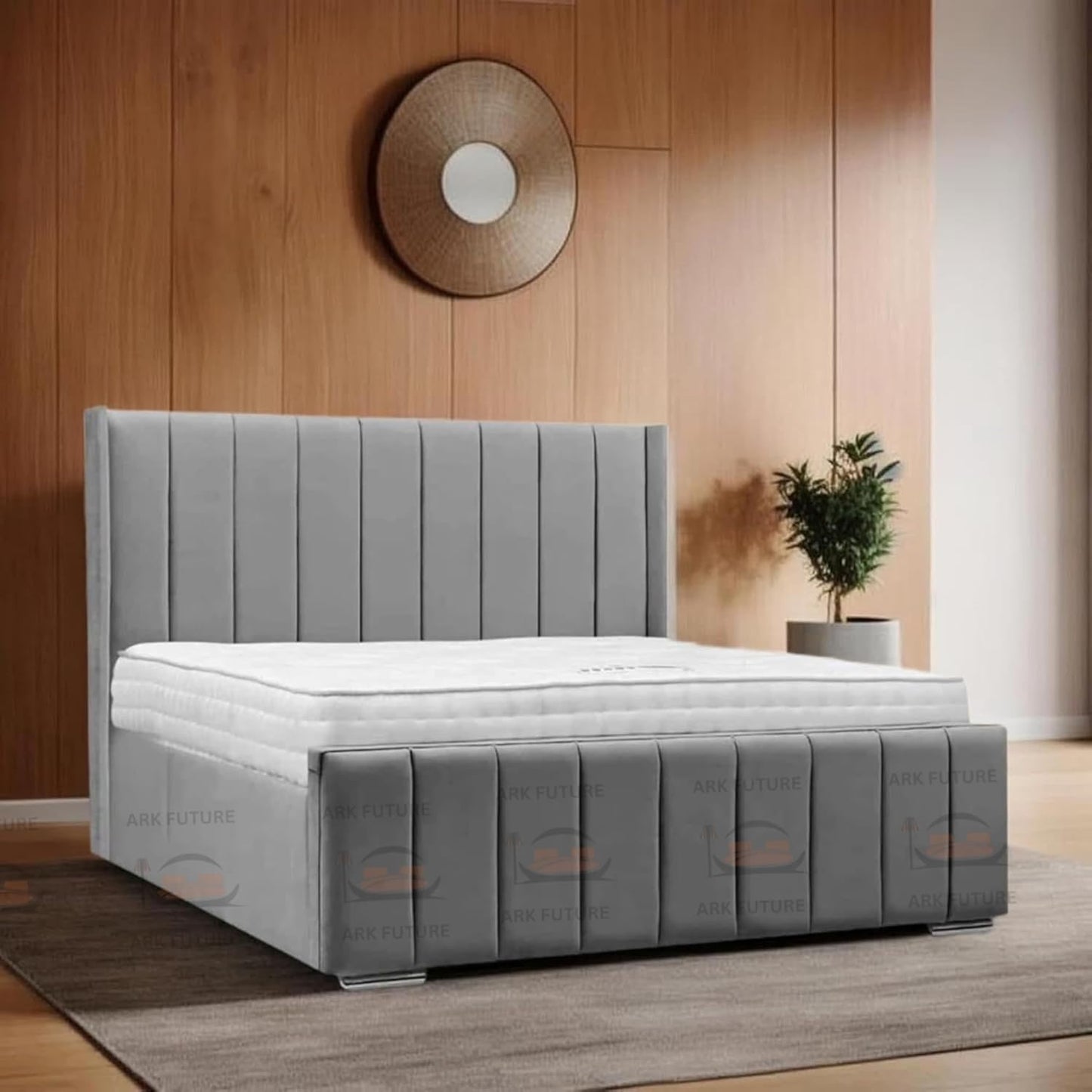 Amelia Panel Wing Ottoman Bed Frame – Upholstered Storage Bed with Gas Lift