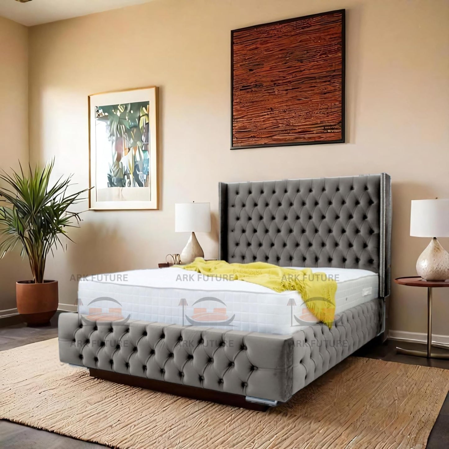 Dino Plush 4-Inch Bed Frame with Winged Headboard