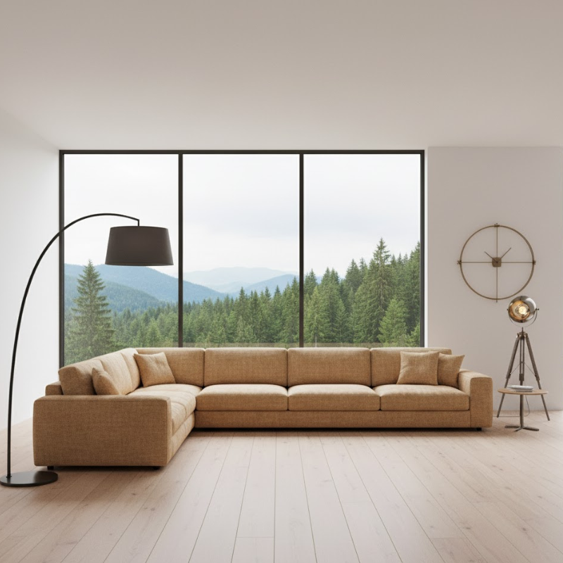 Mirelle Modern L-Shaped Sofa In Black Plush Velvet Fabric