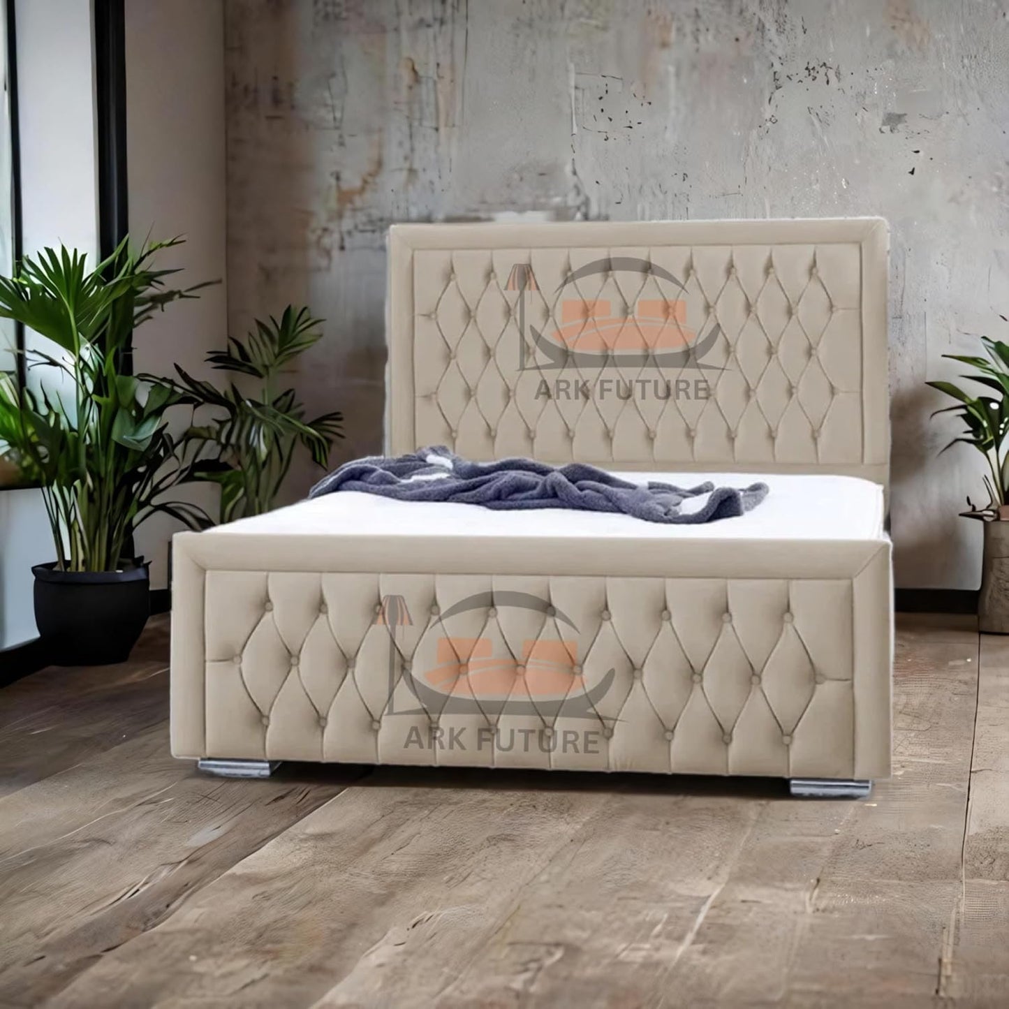 Celeste Upholstered Ottoman Bed – Velvet/Fabric Finish, Storage, Easy Lift, Stylish Headboard