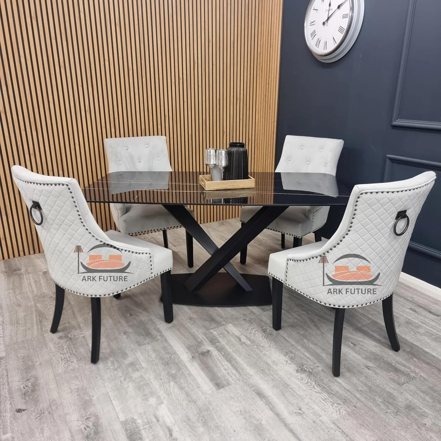 Bentley Luxury Velvet Dining Chairs β Black Legs, Lion Knocker