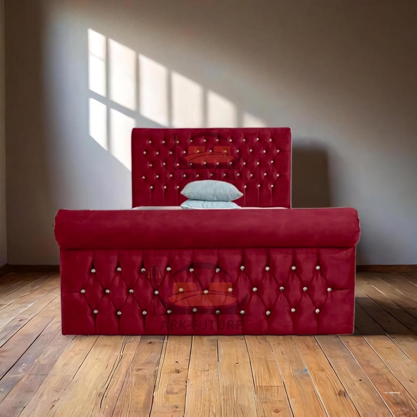 Aveline Upholstered Bed Frame with Velvet or Fabric Finish