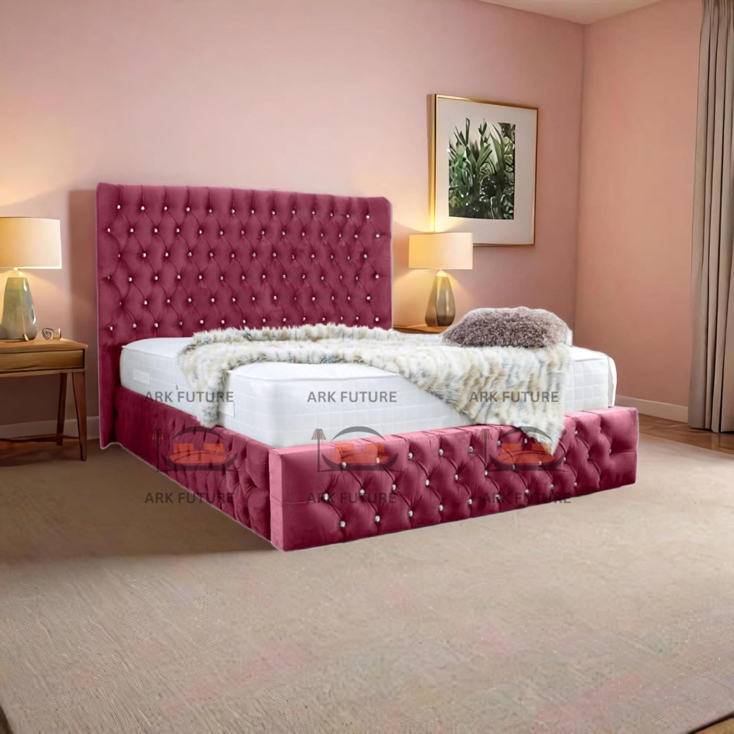 Eleganza Plush 4-Inch Bed Frame with Curved Headboard