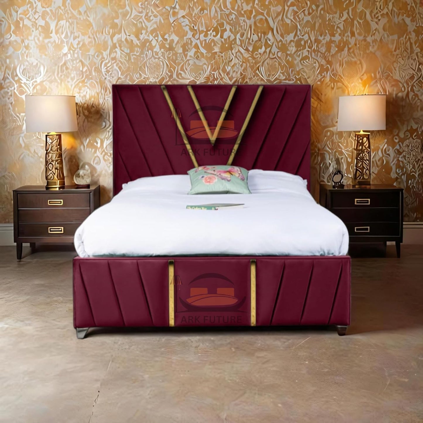 Midnight Mirage Plush Velvet Bed Frame with Tufted Headboard