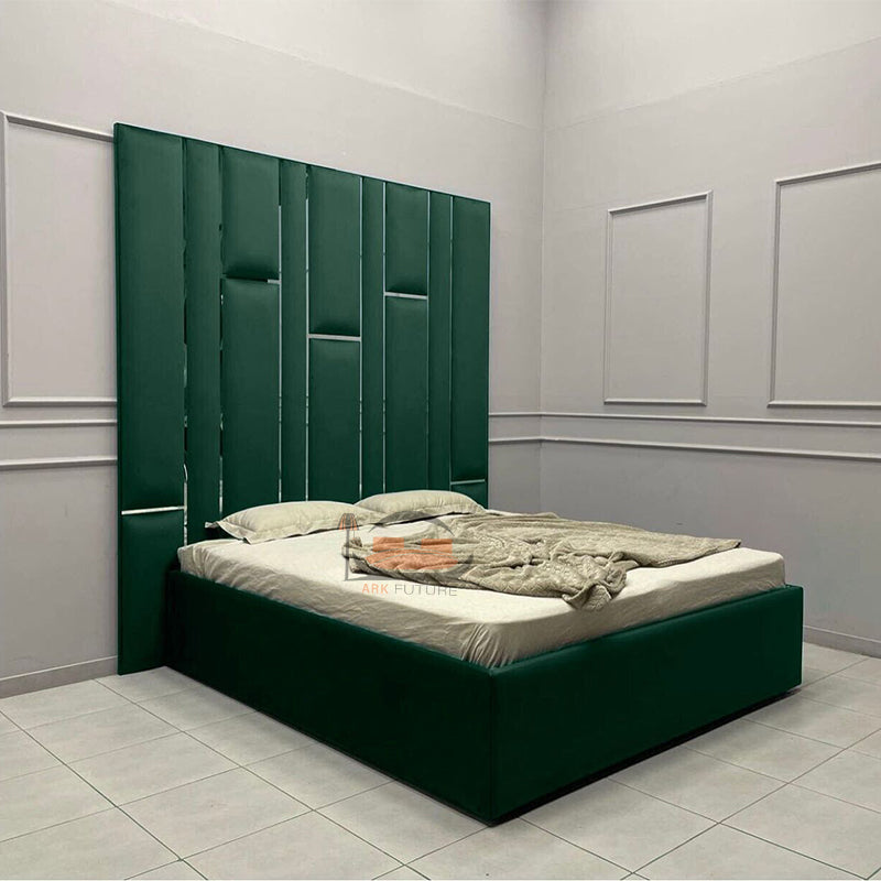Matrix Upholstered Bed With High Headboard with Golden Stripes