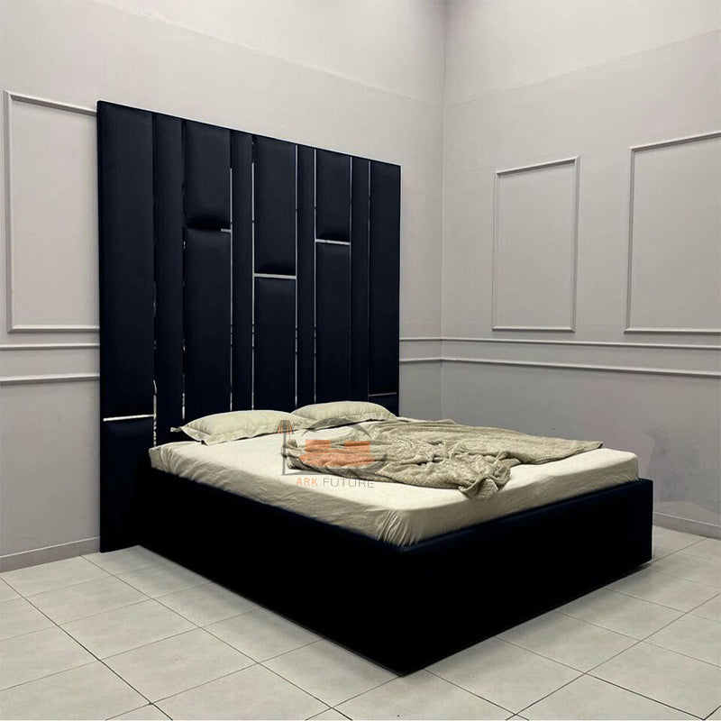 Matrix Upholstered Bed With High Headboard with Golden Stripes