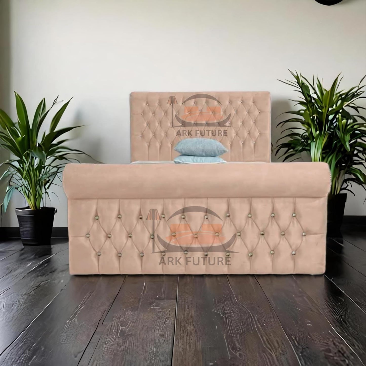 Aveline Upholstered Bed Frame with Velvet or Fabric Finish