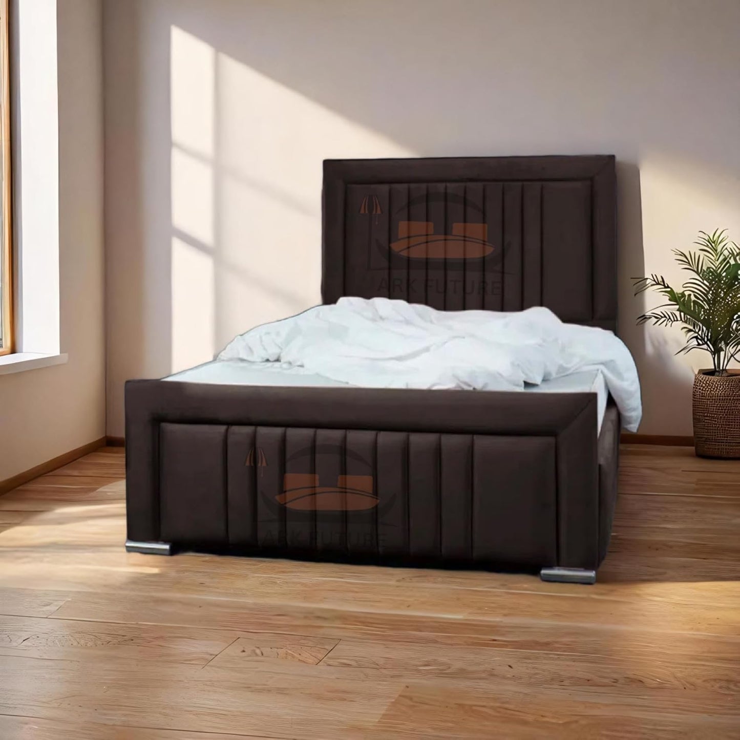 Dean Sand Upholstered Bed Frame – Modern Design, Sturdy Wood, Padded Headboard