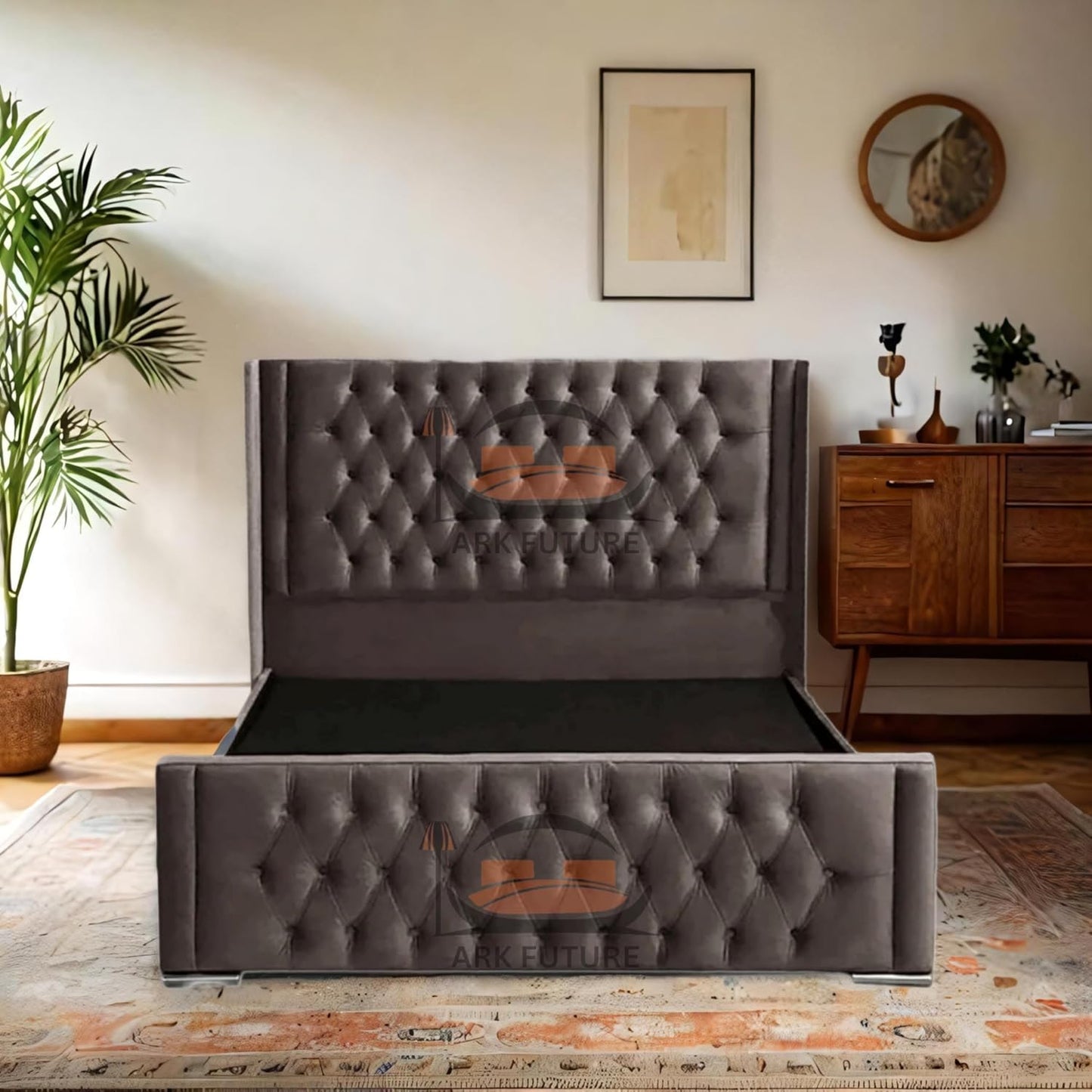Calgary Upholstered Bed Frame | Modern Fabric Bed with Tufted Headboard