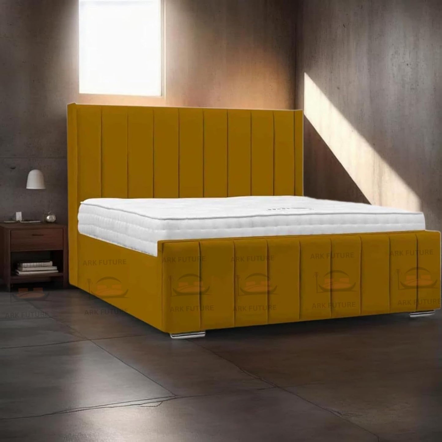 Amelia Panel Wing Ottoman Bed Frame – Upholstered Storage Bed with Gas Lift