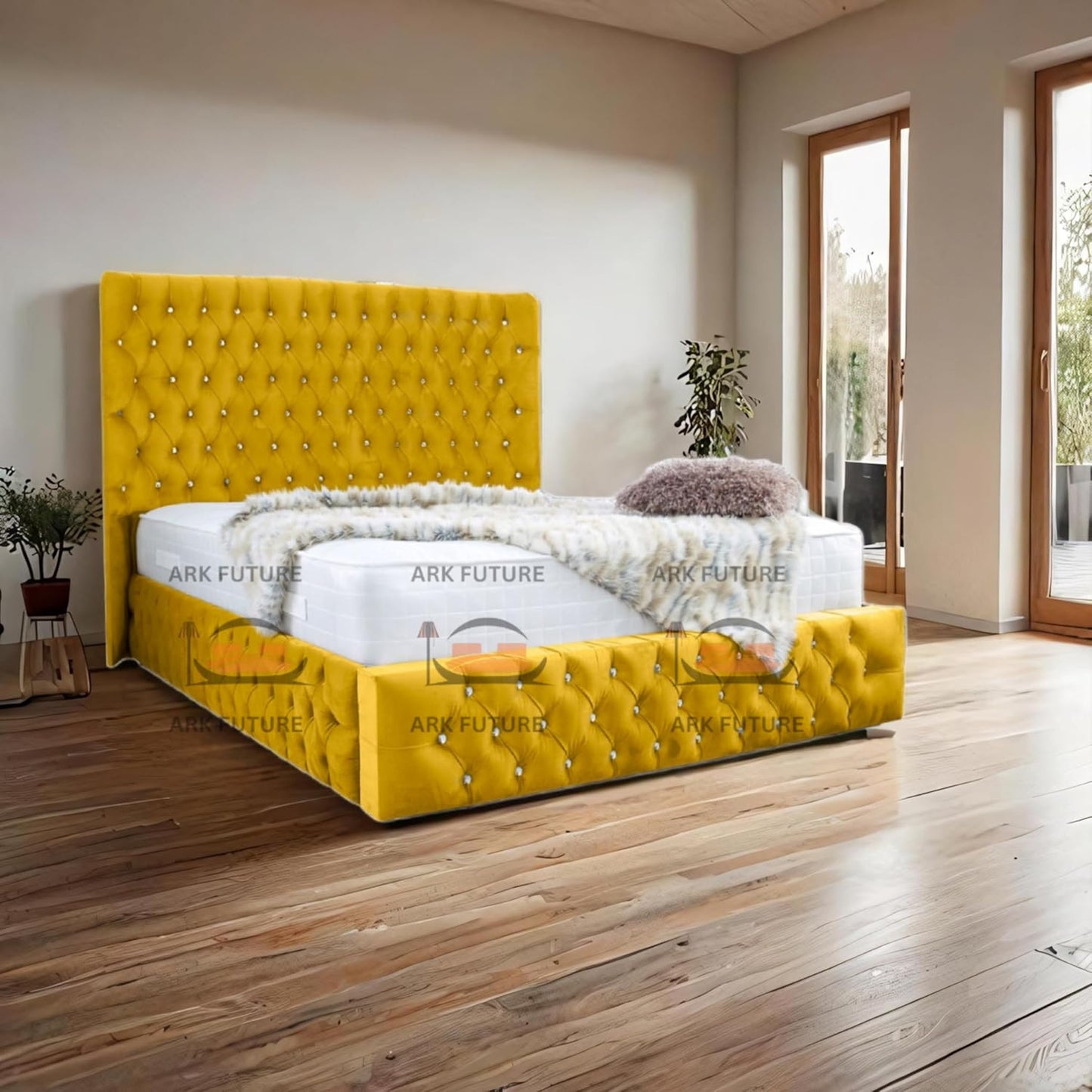 Eleganza Plush 4-Inch Bed Frame with Curved Headboard