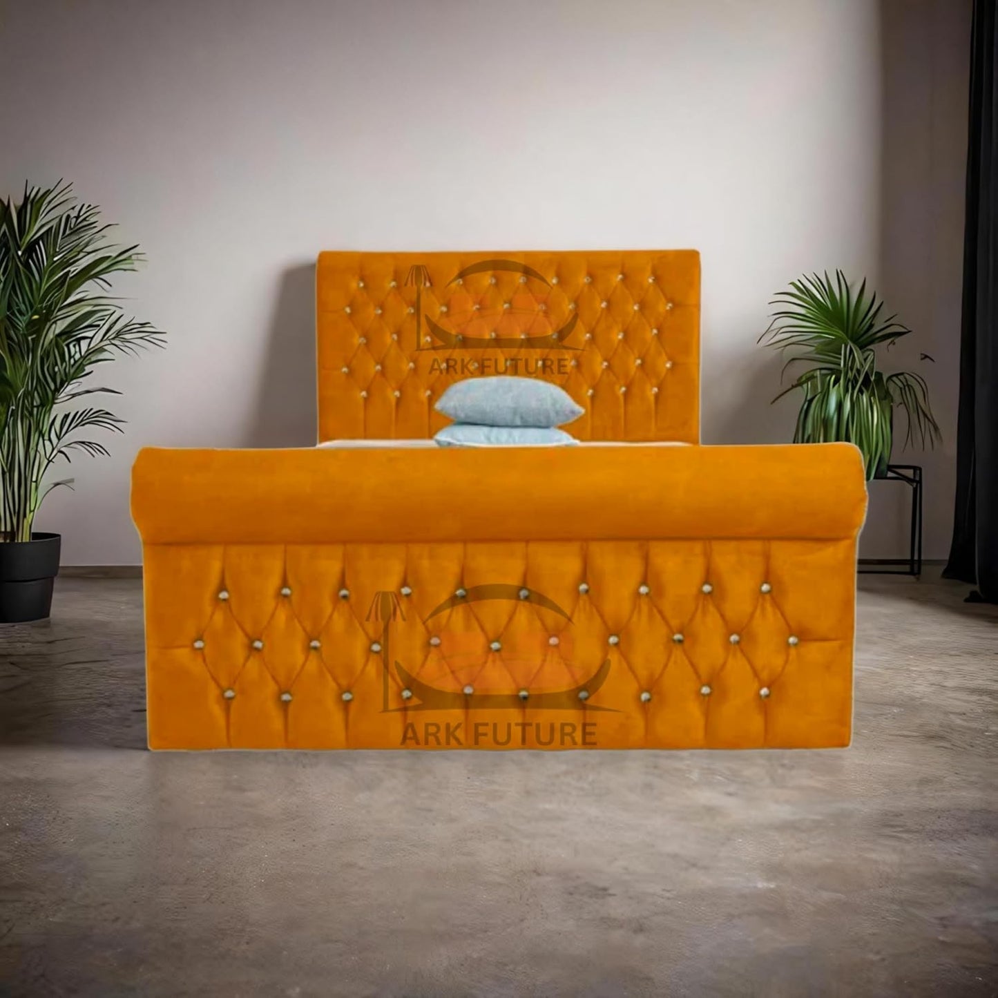 Aveline Upholstered Bed Frame with Velvet or Fabric Finish