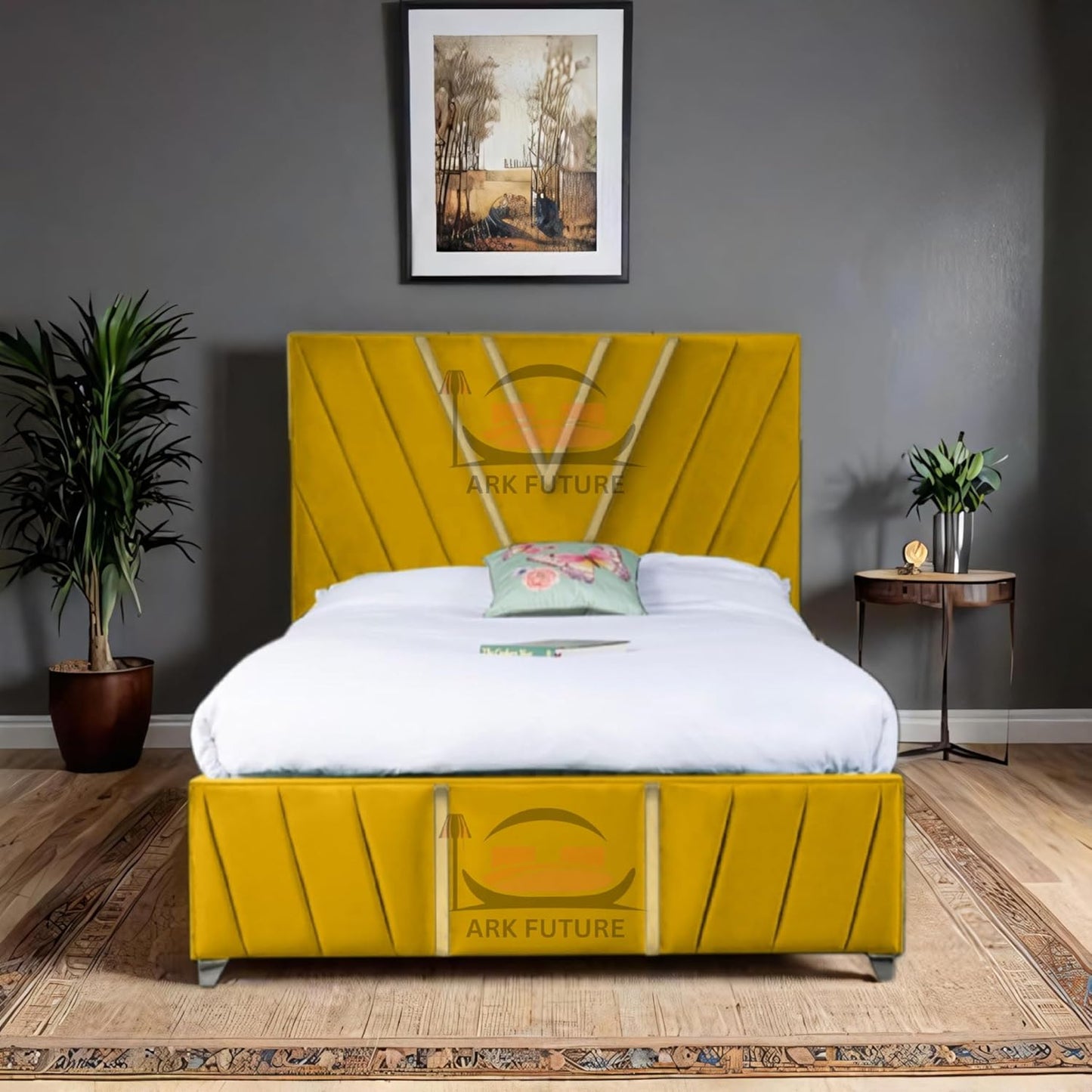 Midnight Mirage Plush Velvet Bed Frame with Tufted Headboard
