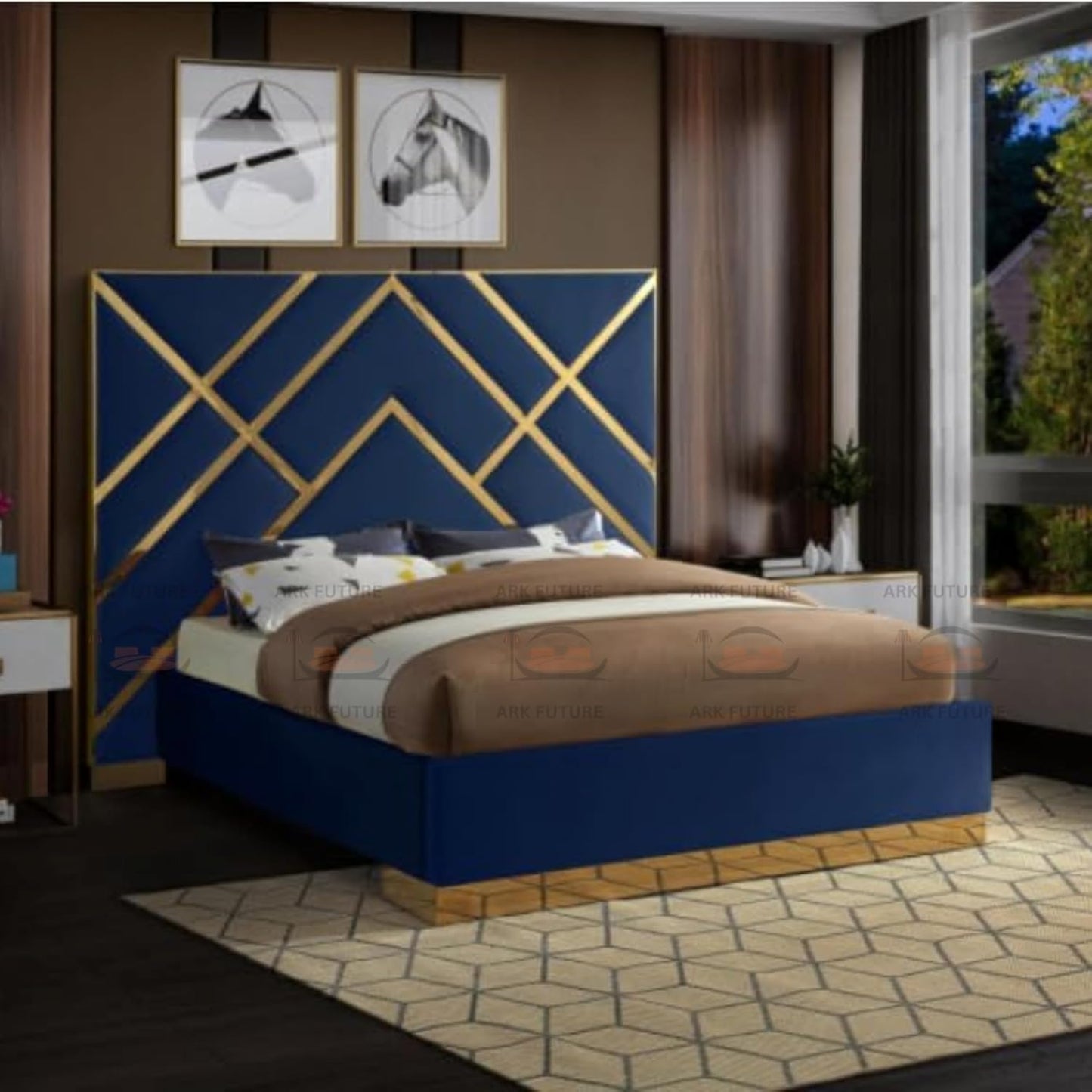 Serena Upholstered Bed Frame with Stylish Headboard, Sturdy Wooden Legs, Modern