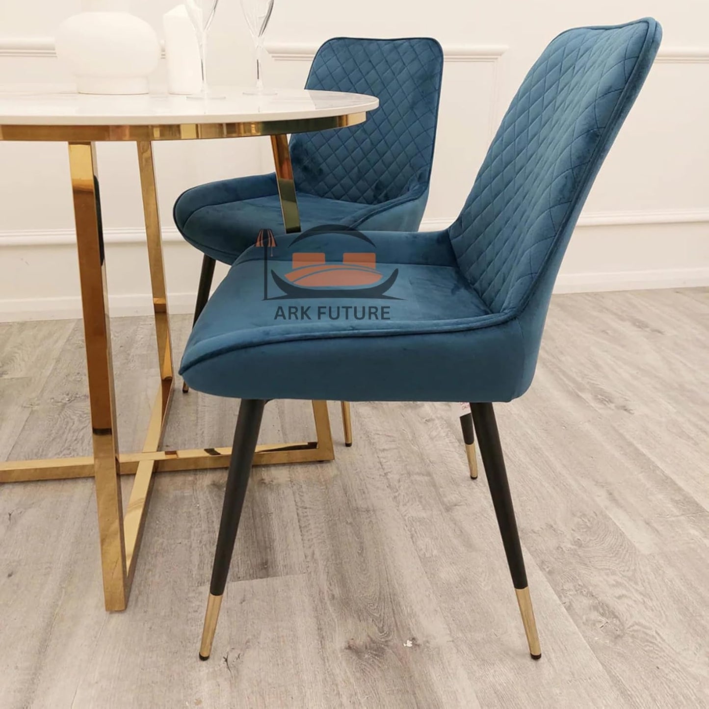 Luna Plush Velvet Dining Chairs – Set of 2, Teal with Metal Legs