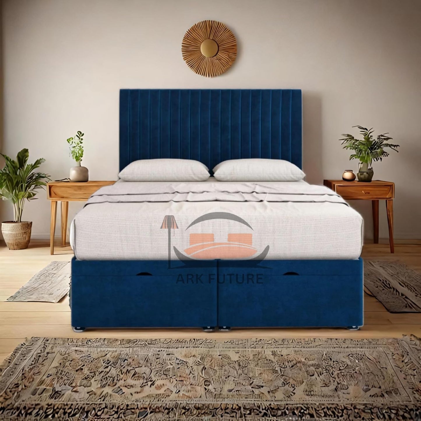 Sleek Ottoman Plush Fabric Bed Frame with Storage