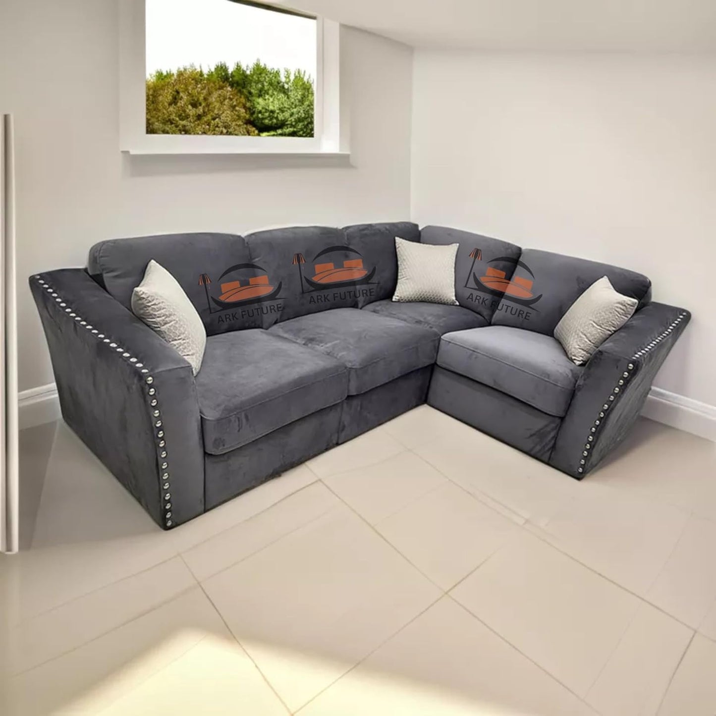 Lincoln 4-Piece Modular Corner Sofa, Velvet Upholstery, Spacious Seating.