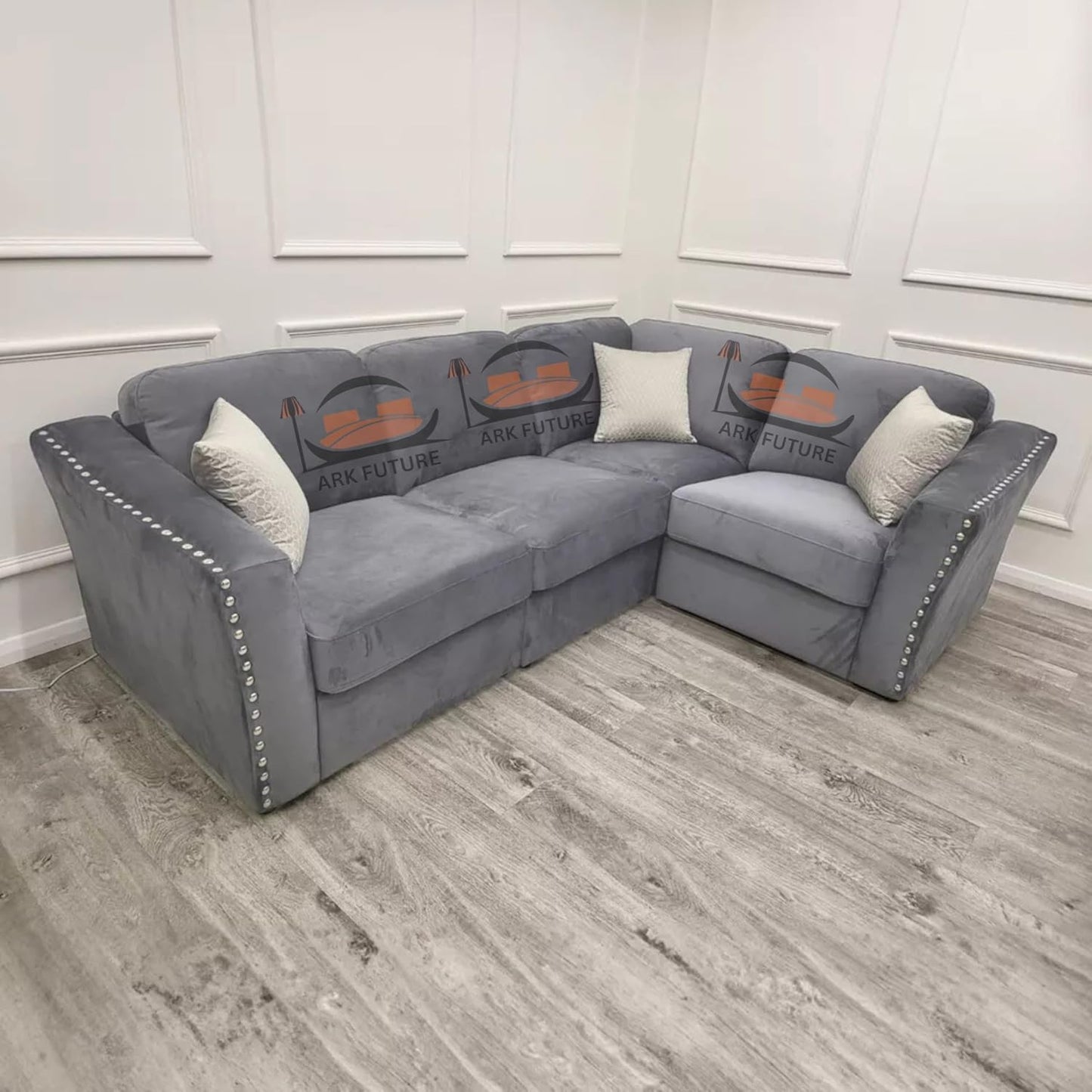 Lincoln 4-Piece Modular Corner Sofa, Velvet Upholstery, Spacious Seating.