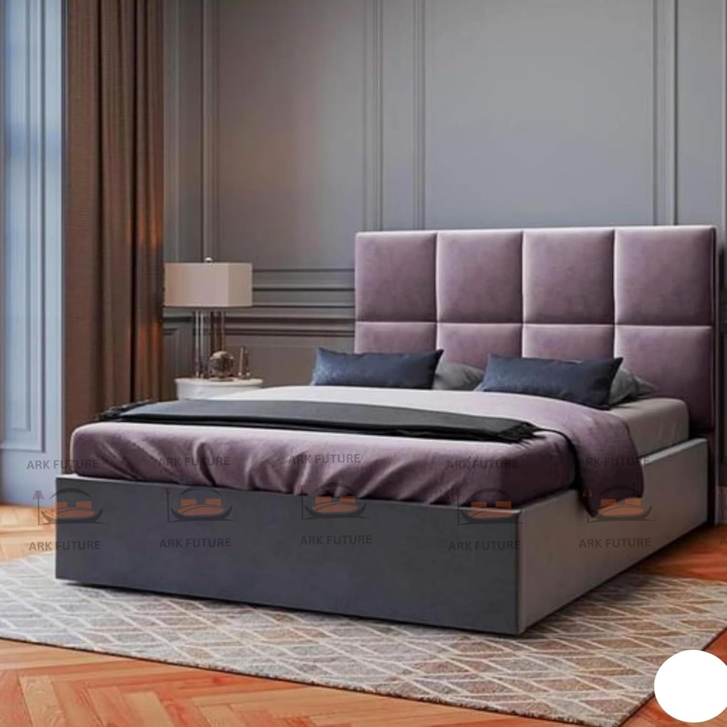 Atlanta Bed Frame – Square Headboard, Plush Velvet, Durable Wood