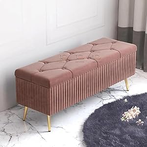 Puffy Modern Ottoman Storage Velvet Bench with Gold Metal Legs - Upholstered