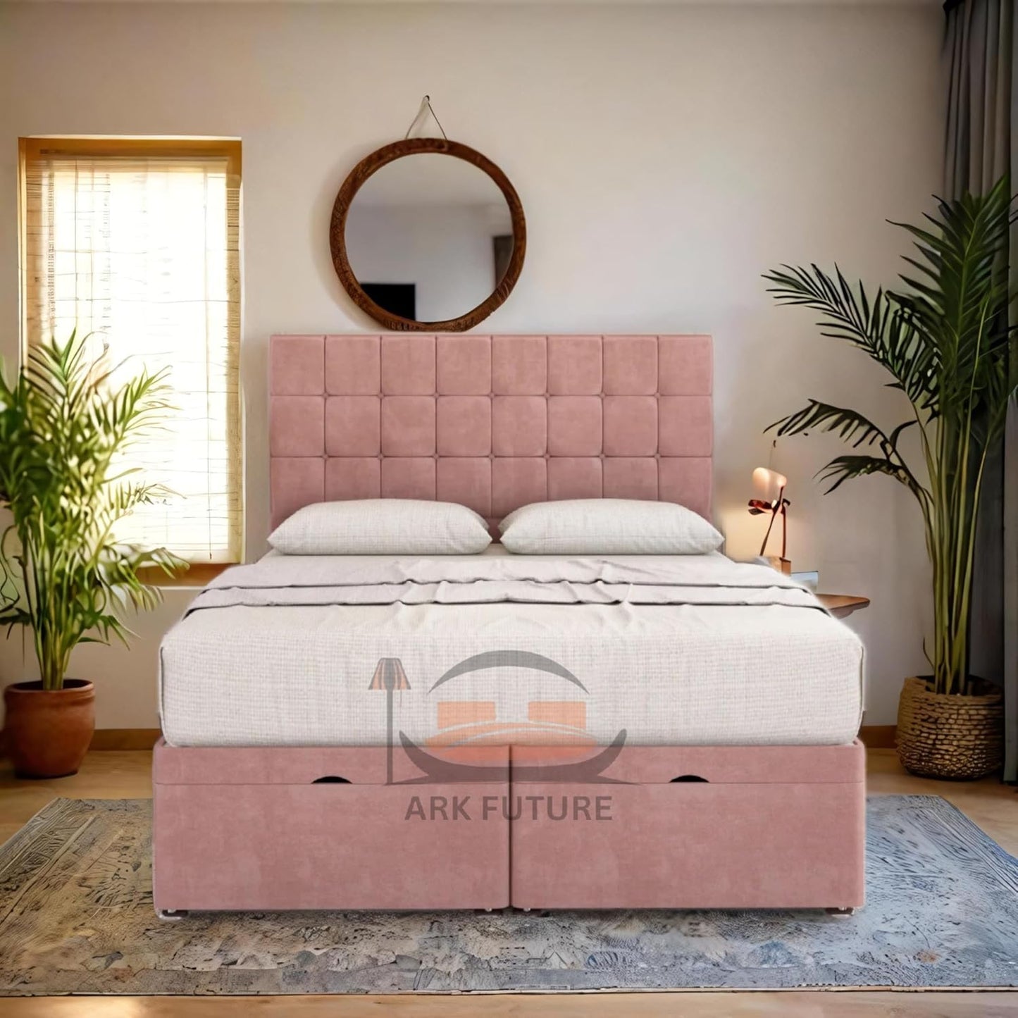 Regal Tufted Velvet Bed Frame with Footend Storage Drawers