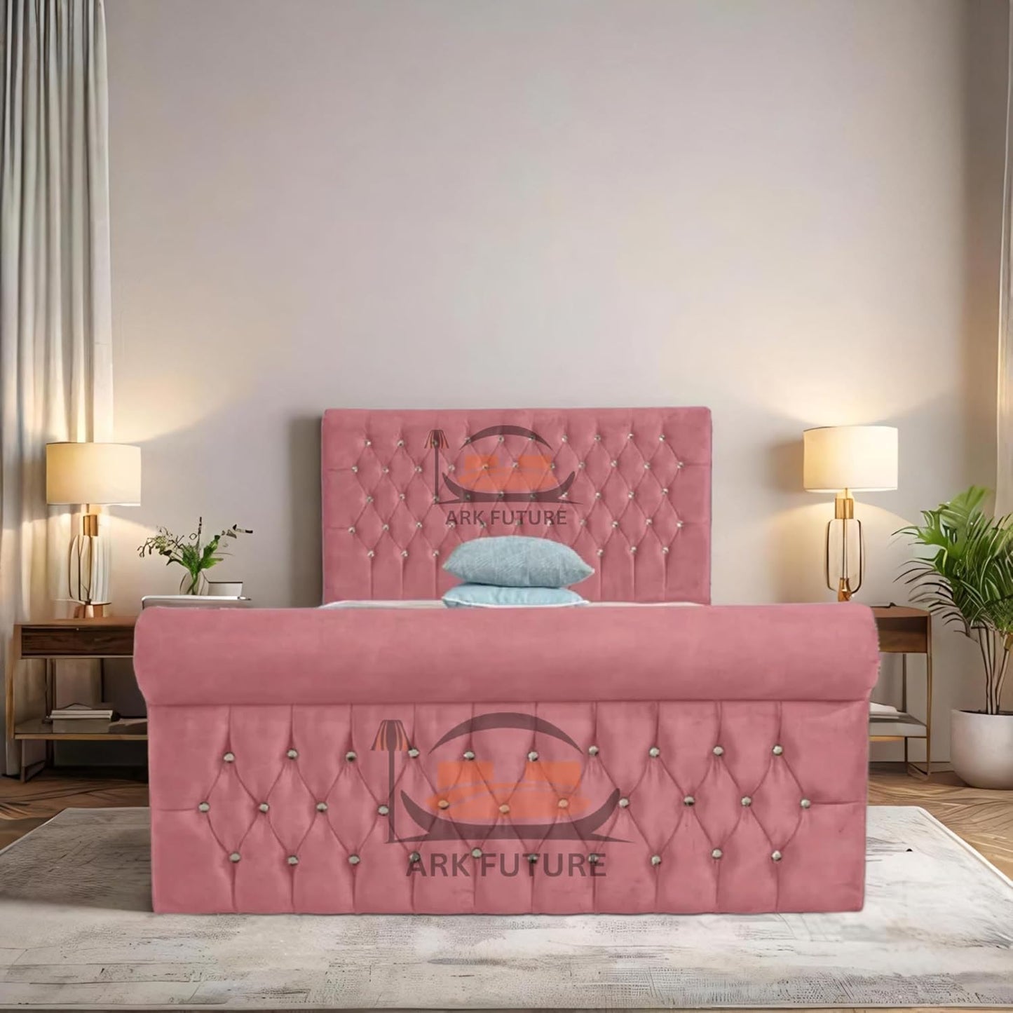 Aveline Upholstered Bed Frame with Velvet or Fabric Finish