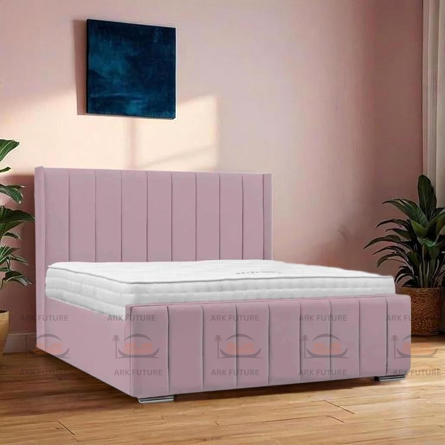Amelia Panel Wing Ottoman Bed Frame – Upholstered Storage Bed with Gas Lift