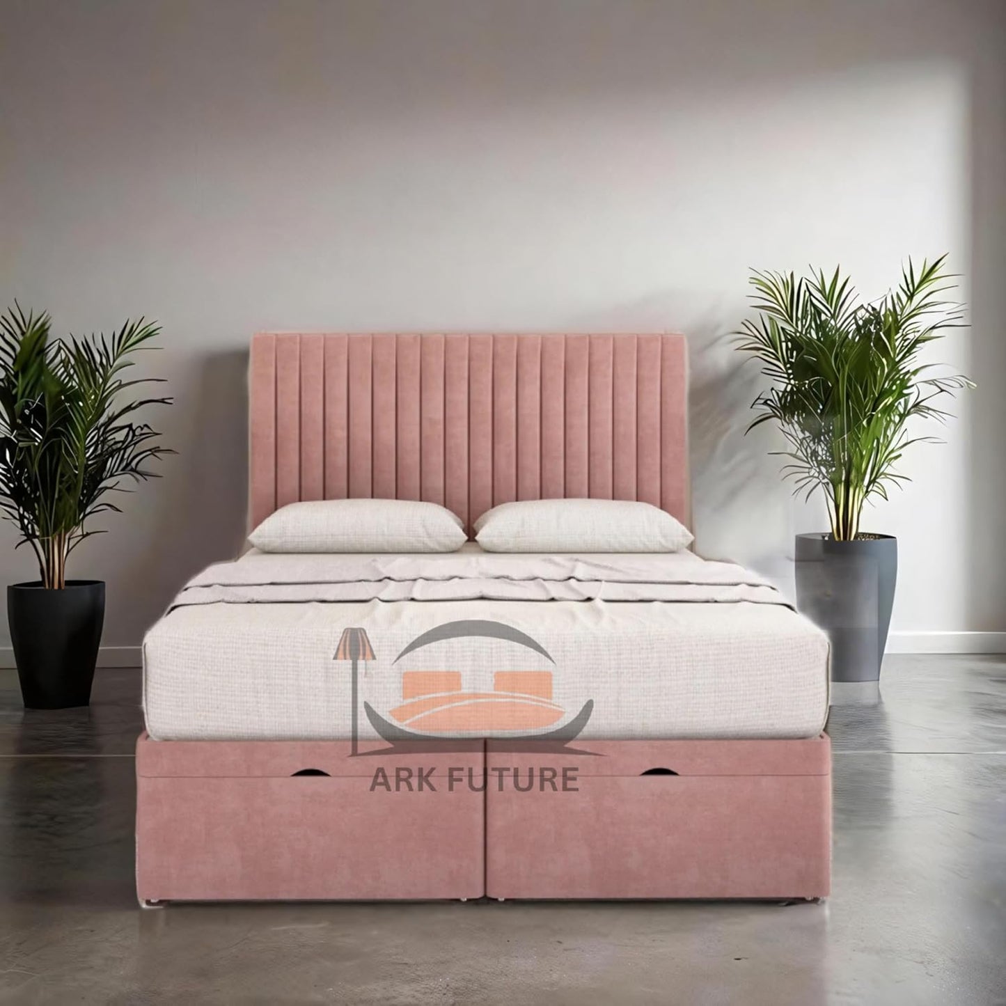 Sleek Ottoman Plush Fabric Bed Frame with Storage