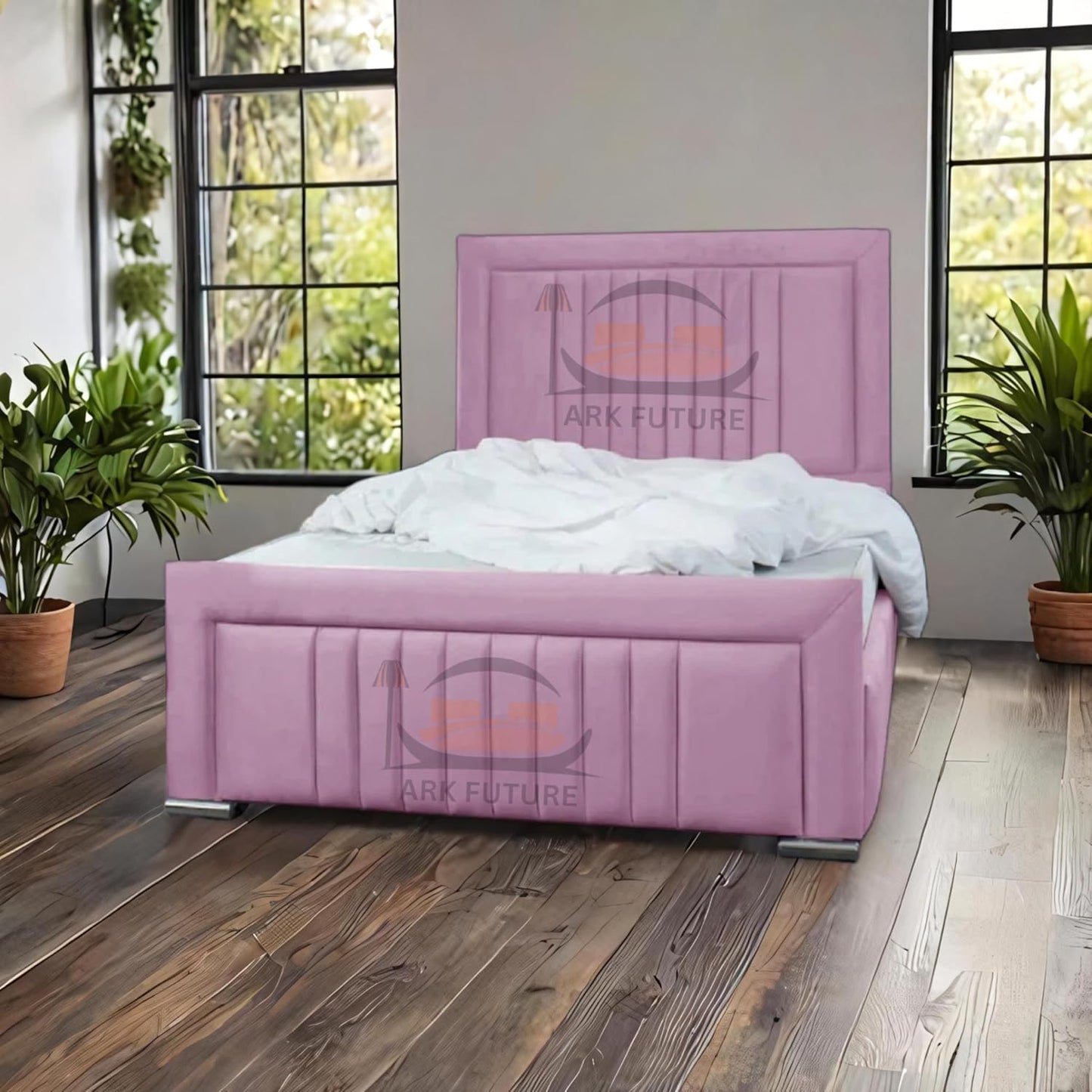Dean Sand Upholstered Bed Frame – Modern Design, Sturdy Wood, Padded Headboard