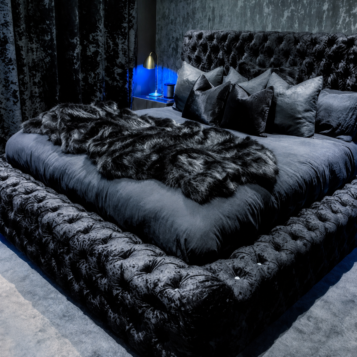 Royal Black Crush Velvet Ambassador Bed