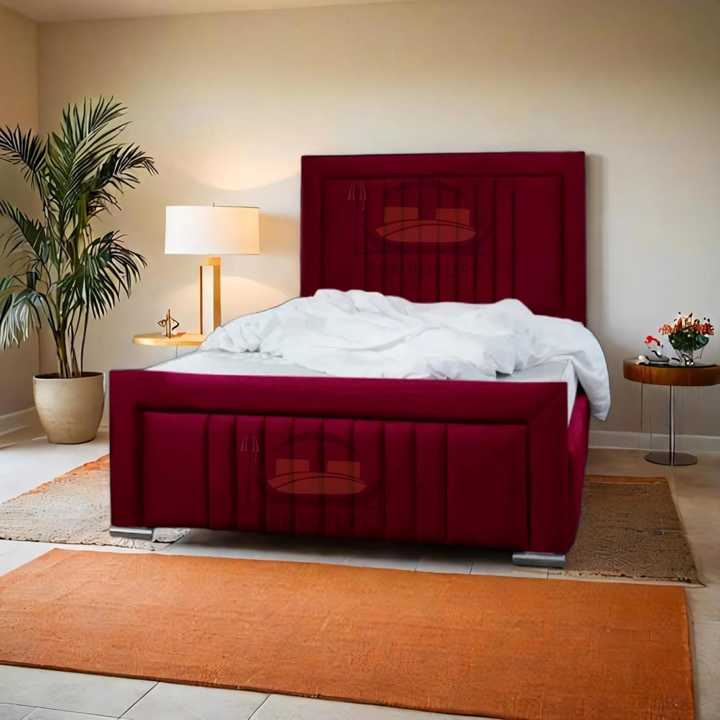 Dean Sand Upholstered Bed Frame – Modern Design, Sturdy Wood, Padded Headboard