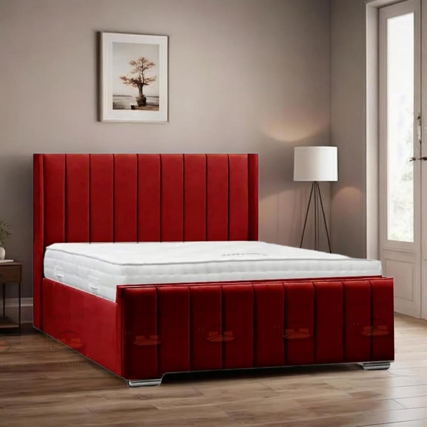 Amelia Panel Wing Ottoman Bed Frame – Upholstered Storage Bed with Gas Lift