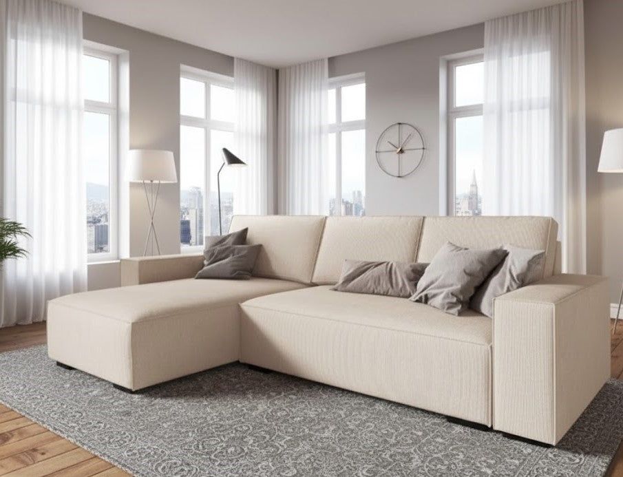 Boris L Shape Corner Sofa in Cream Plush Velvet
