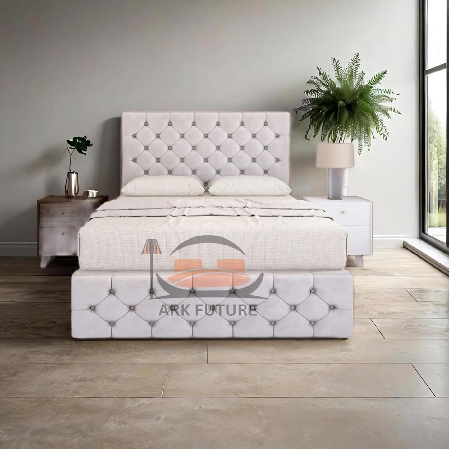 Regal Tufted Velvet Bed Frame with Footend Storage Drawers