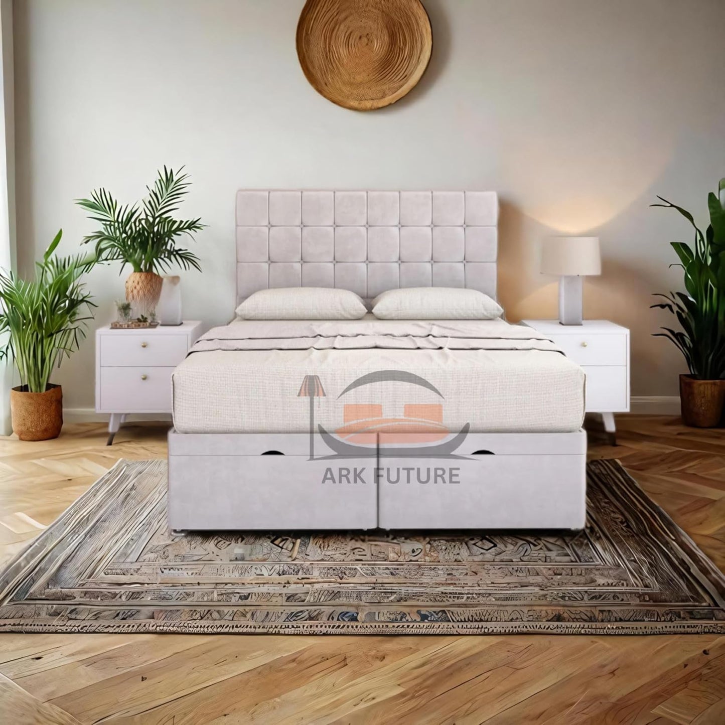 Sloomy Plush Fabric Ottoman Bed Frame with 26" Headboard and Storage