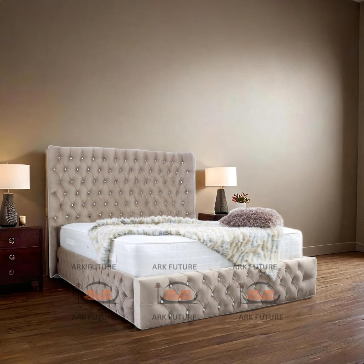 Eleganza Plush 4-Inch Bed Frame with Curved Headboard