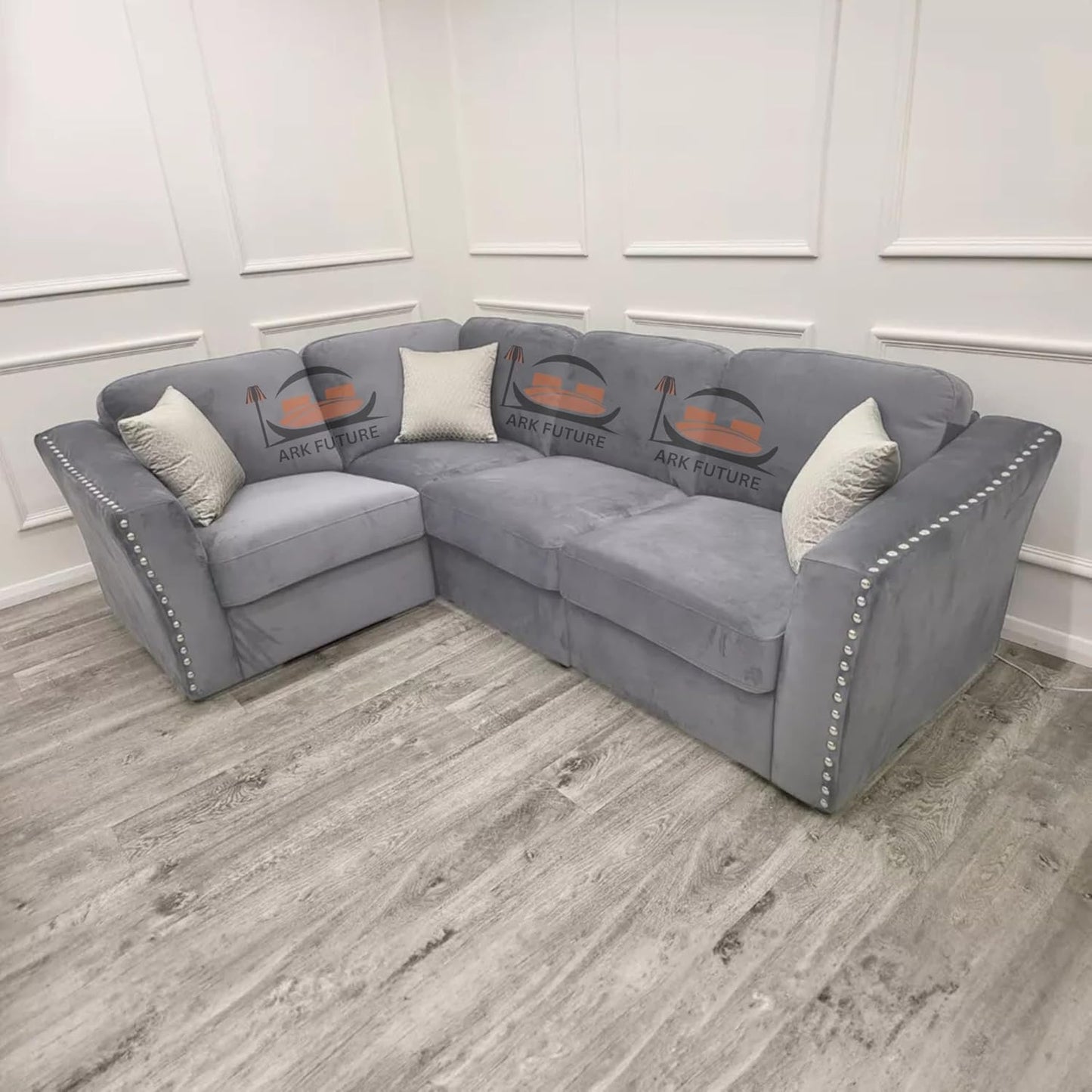 Lincoln 4-Piece Modular Corner Sofa, Velvet Upholstery, Spacious Seating.