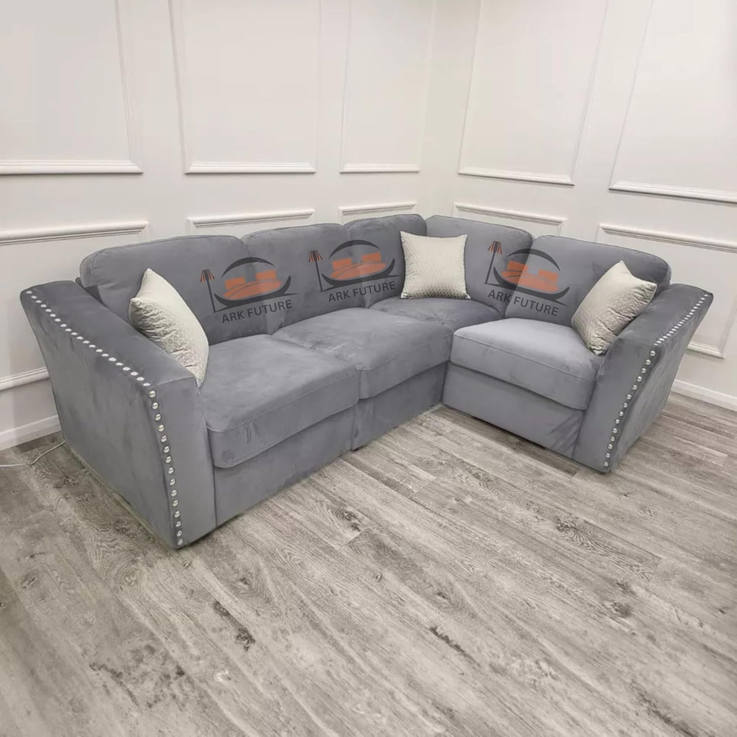 Lincoln 4-Piece Modular Corner Sofa, Velvet Upholstery, Spacious Seating.