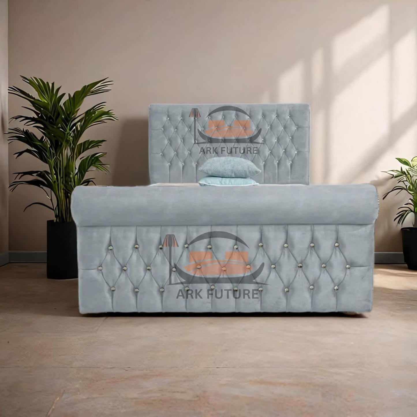 Aveline Upholstered Bed Frame with Velvet or Fabric Finish