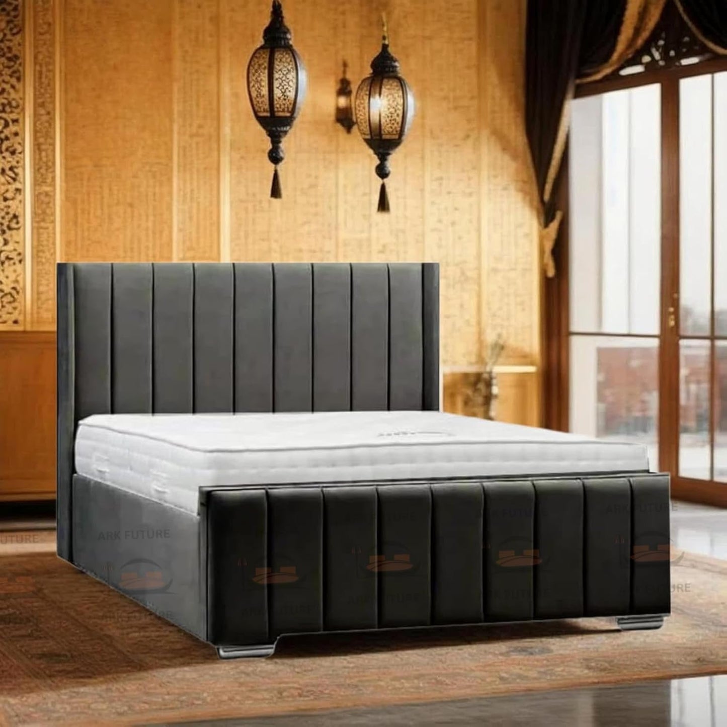 Amelia Panel Wing Ottoman Bed Frame – Upholstered Storage Bed with Gas Lift
