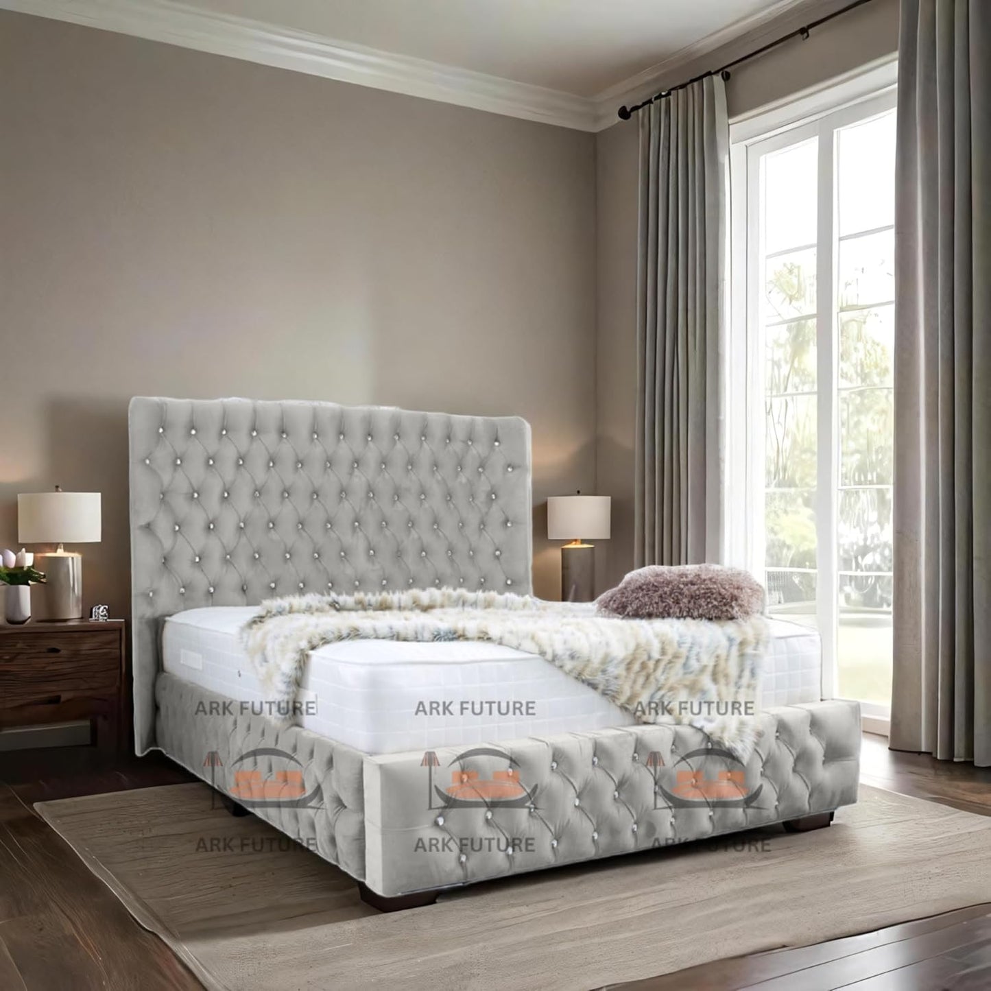 Eleganza Plush 4-Inch Bed Frame with Curved Headboard