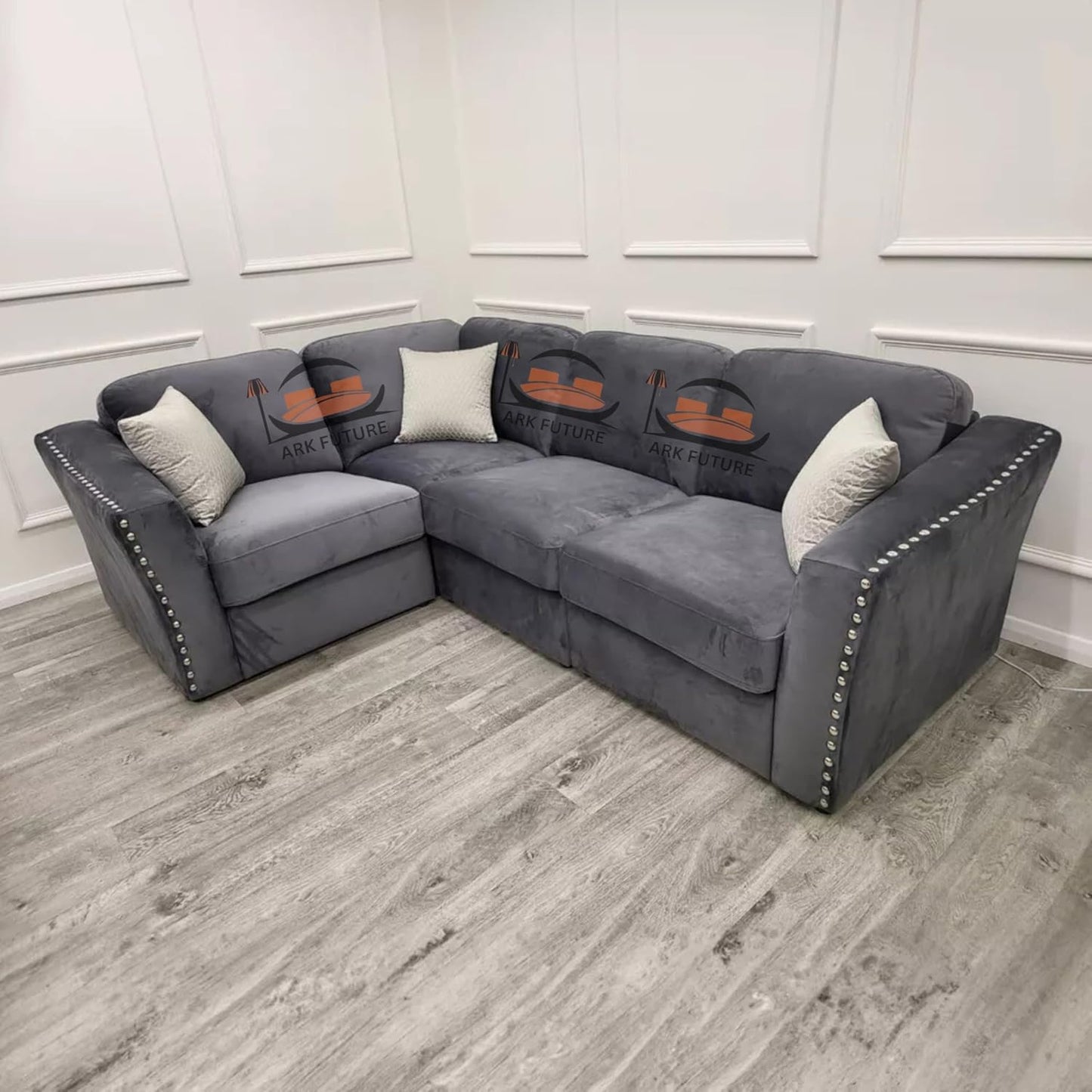 Lincoln 4-Piece Modular Corner Sofa, Velvet Upholstery, Spacious Seating.