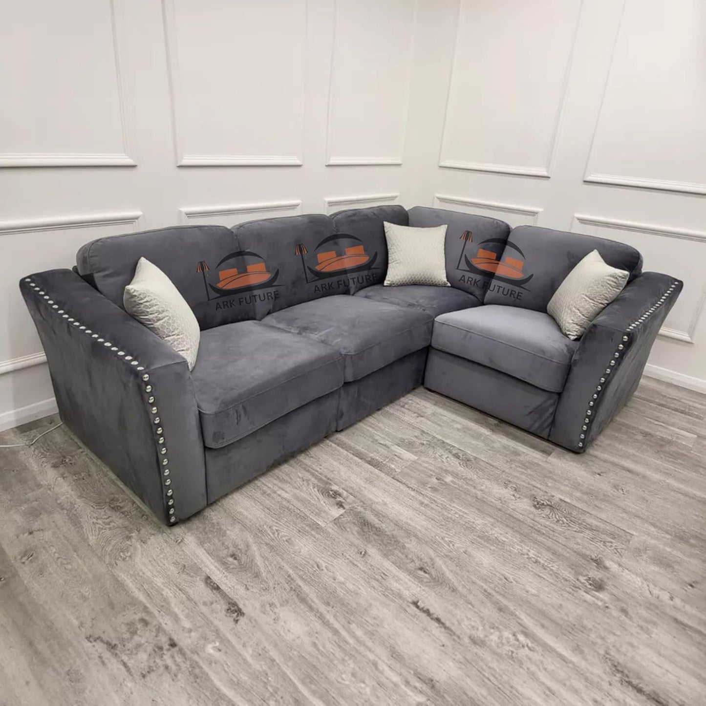 Lincoln 4-Piece Modular Corner Sofa, Velvet Upholstery, Spacious Seating.