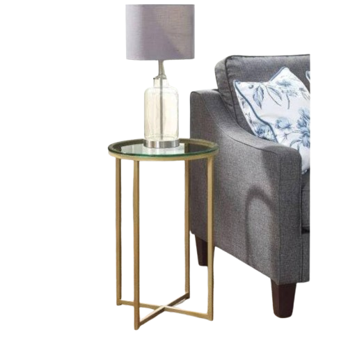 Alissa Glass Side Table - Gold Frame, Modern Accent for Home or Office