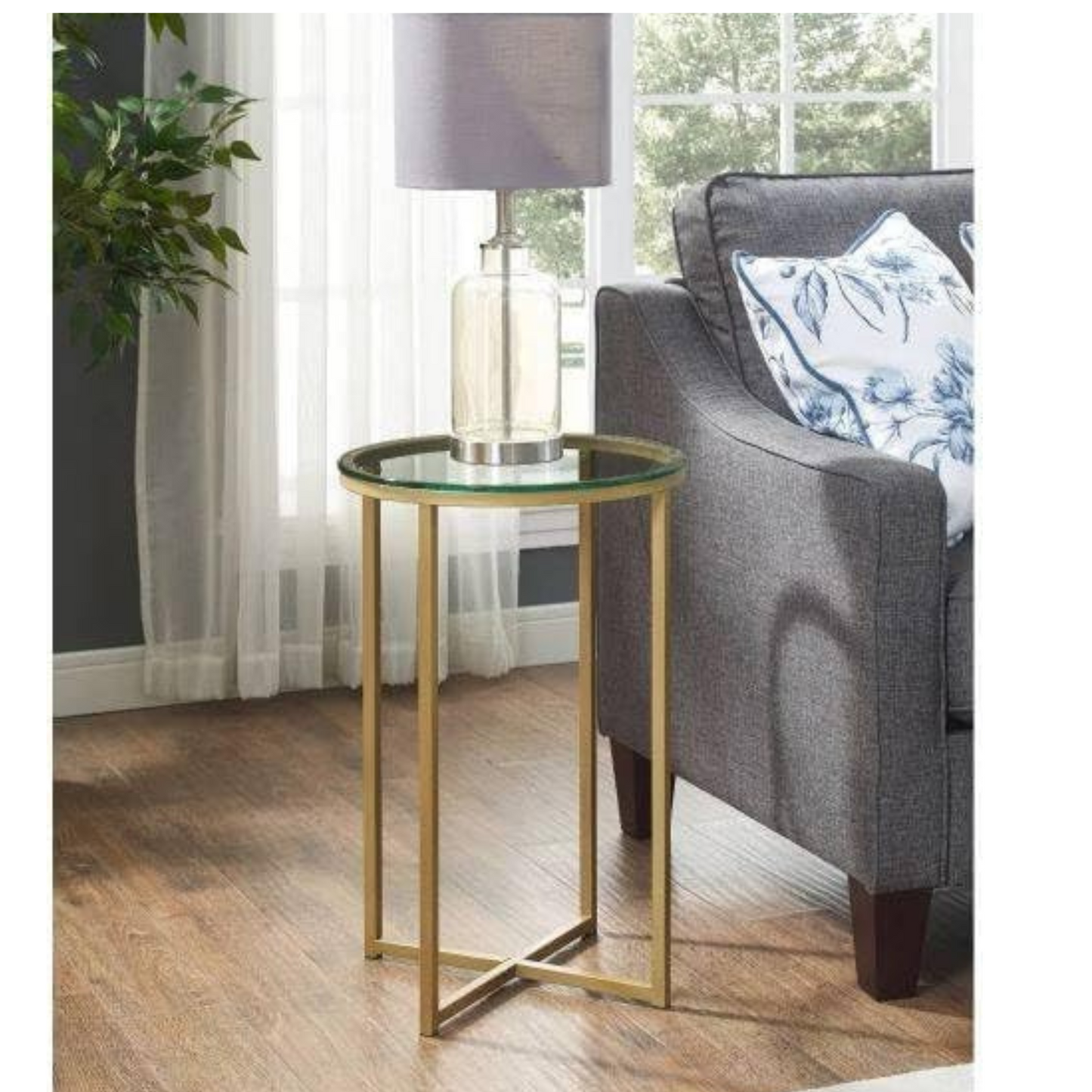 Alissa Glass Side Table - Gold Frame, Modern Accent for Home or Office